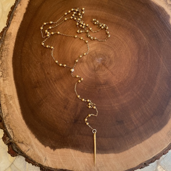 Dogeared brass long lariat necklace - Picture 3 of 5